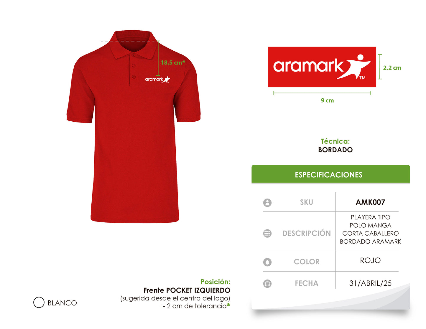 AMK007 / PLAYERA TIPO POLO CABALLERO CON BORDADO ARAMARK