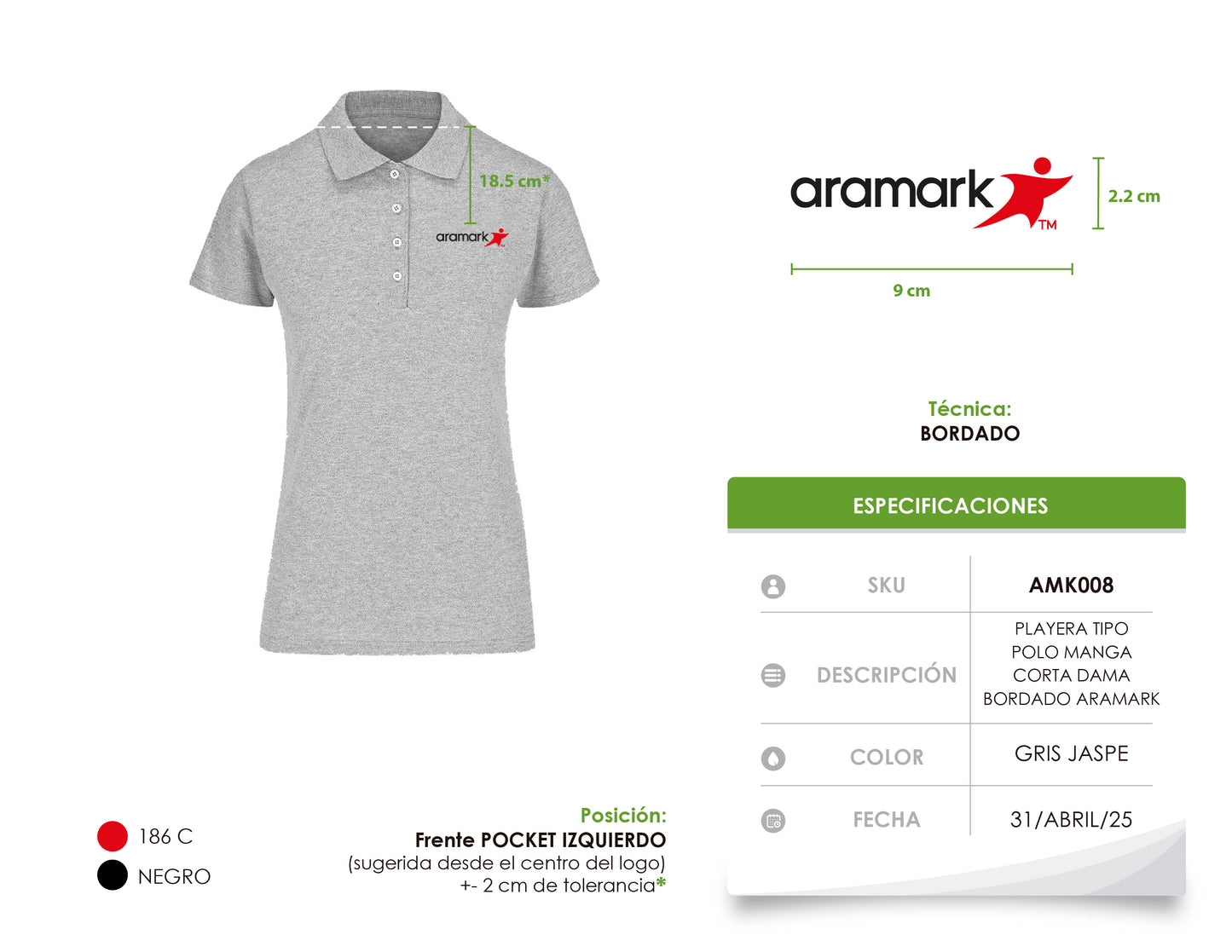 AMK008 / PLAYERA TIPO POLO DAMA CON BORDADO ARAMARK