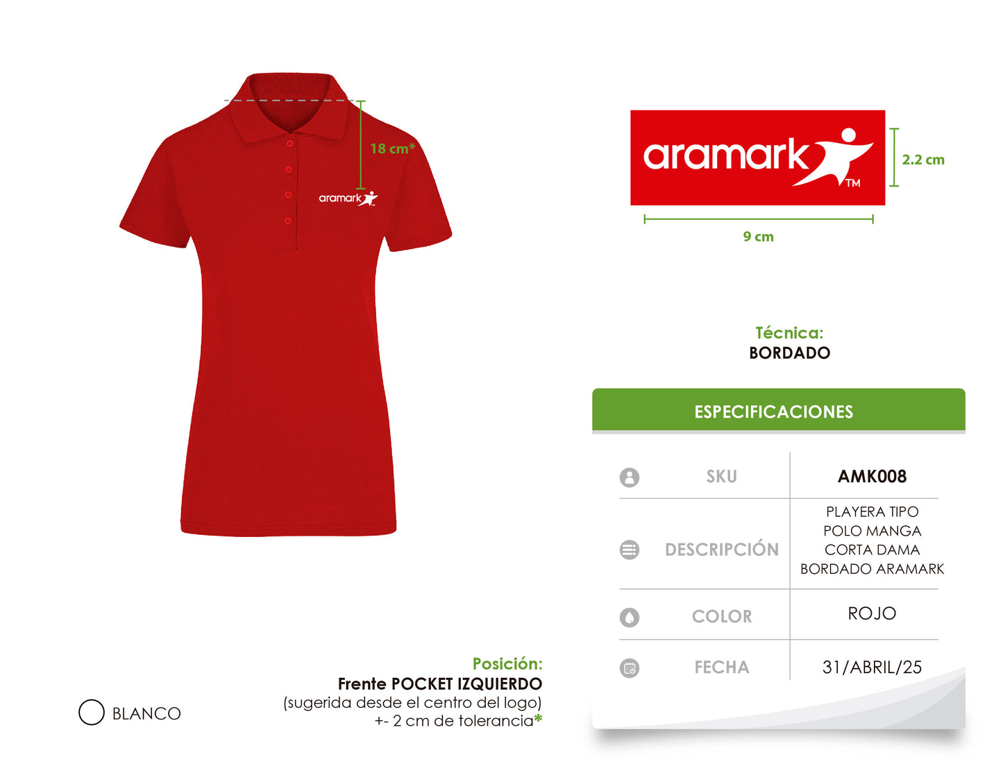 AMK008 / PLAYERA TIPO POLO DAMA CON BORDADO ARAMARK