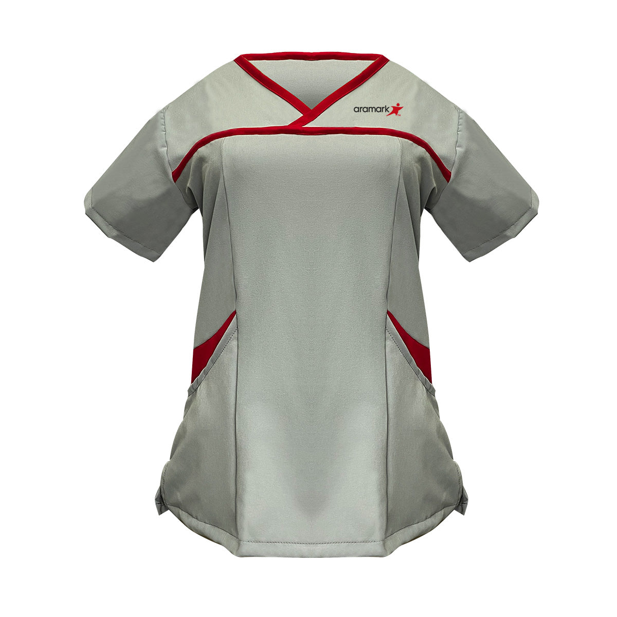 AMK012 / FILIPINA NUTRICIÓN DAMA MANGA CORTA GRIS. BORDADO ARAMARK