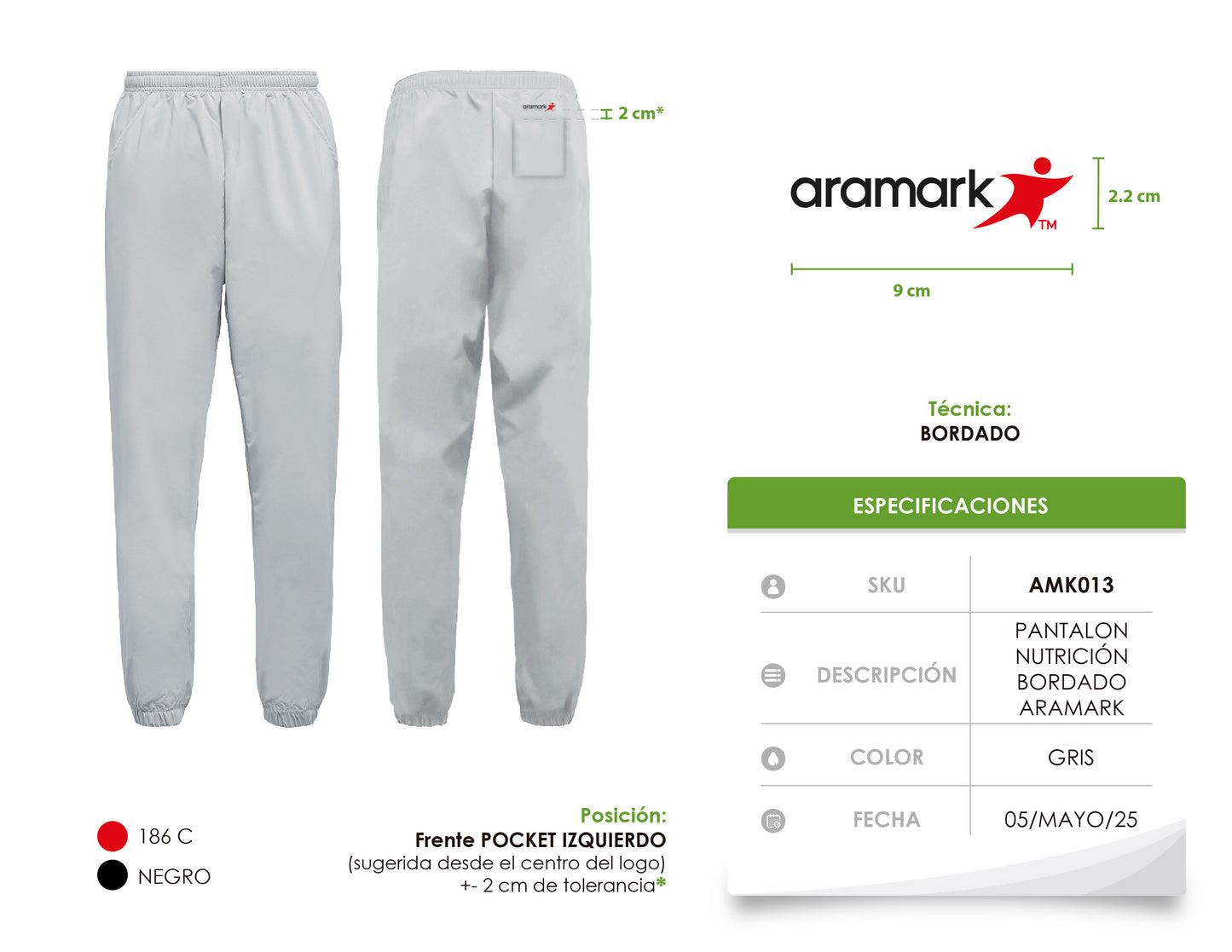 AMK013 / PANTALÓN NUTRICIÓN DAMA COLOR GRIS. BORDADO ARAMARK
