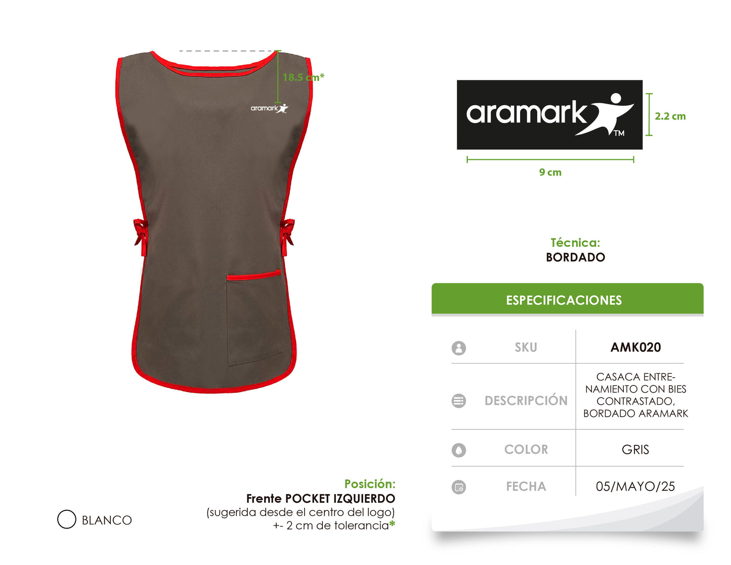 AMK020 / CASCASA ENTRENAMIENTO GRIS CON BIES CONTRASTADO. BORDADO ARAMARK