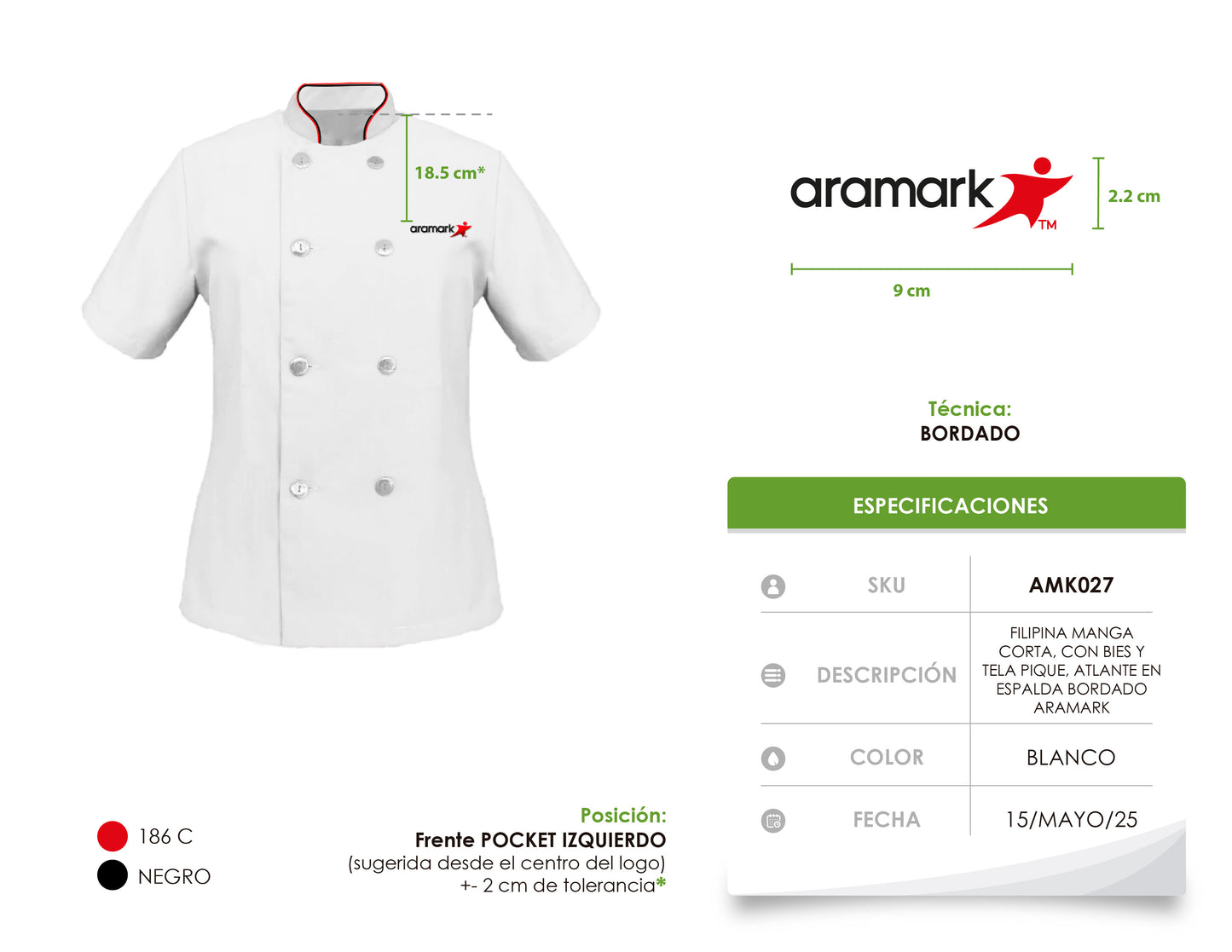 AMK027 / FILIPINA MANGA CORTA CON BIES Y TELA PIQUE ATLANTE EN ESPALDA BORDADO ARAMARK