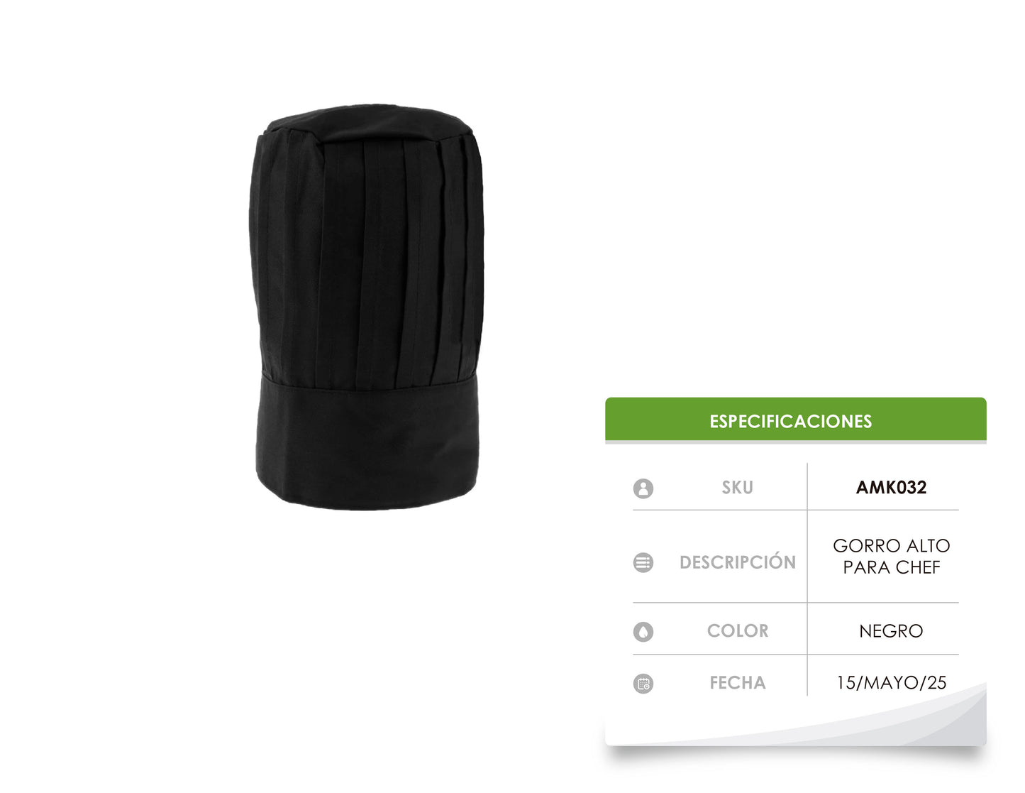 AMK032 / GORRO ALTO PARA CHEF COLOR NEGRO