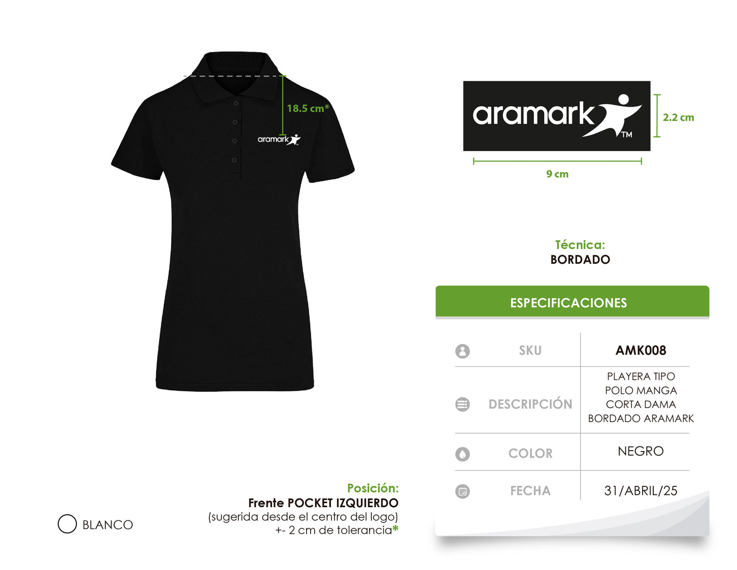 AMK008 / PLAYERA TIPO POLO DAMA CON BORDADO ARAMARK