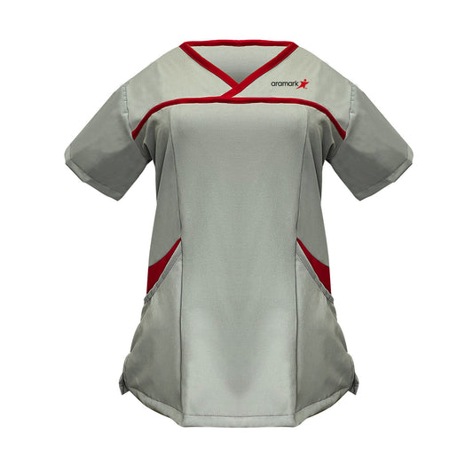 AMK012 / FILIPINA NUTRICIÓN DAMA MANGA CORTA GRIS. BORDADO ARAMARK