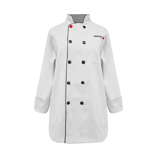 AMK024 / FILIPINA MANGAS 3/4 BLANCA CON BORDES NEGROS. BORDADO ARAMARK