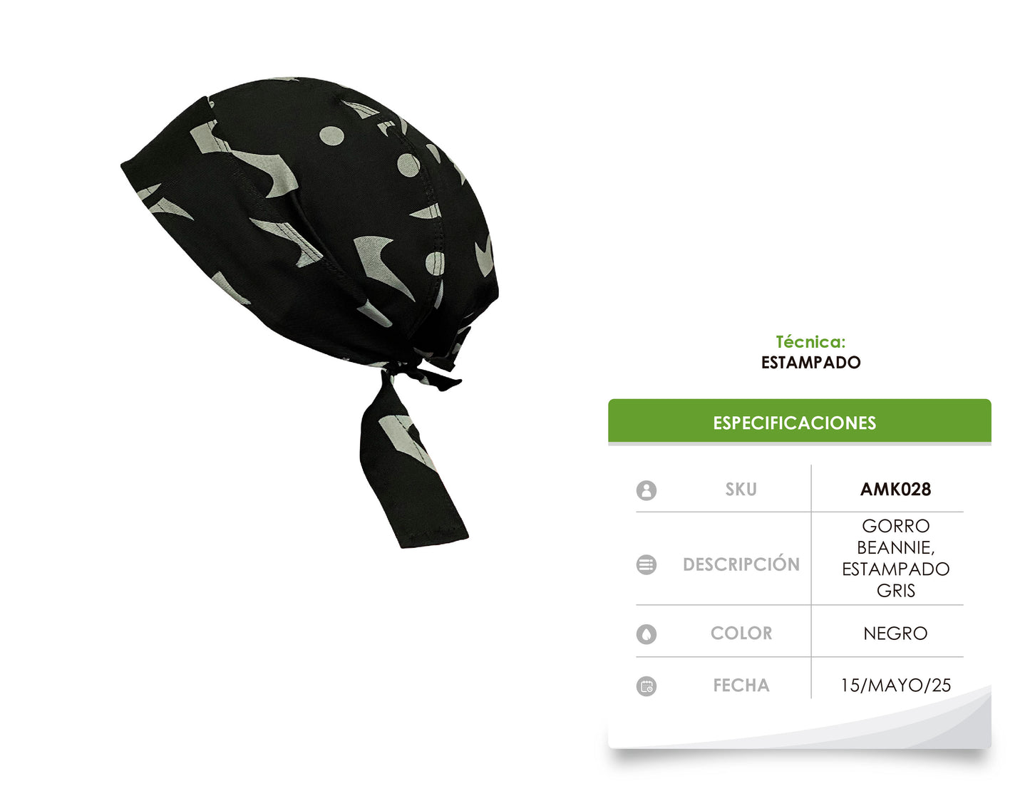 AMK028 / GORRO BEANNIE ESTAMPADO GRIS