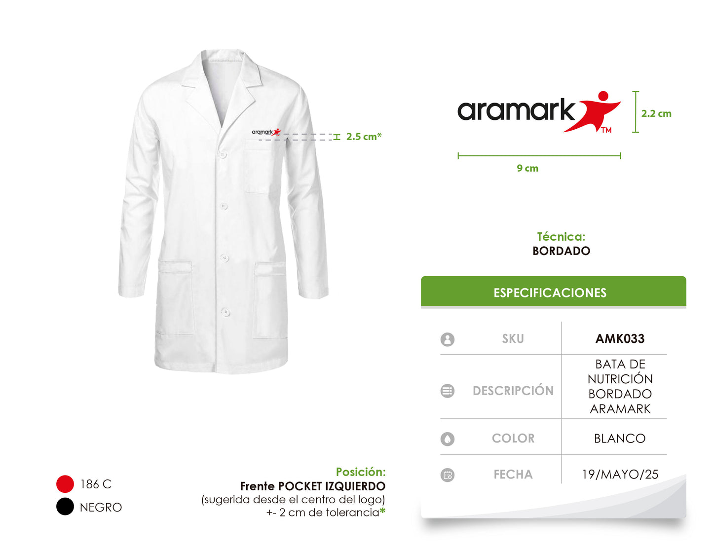AMK033 / BATA DE NUTRICIÓN BLANCA. BORDADO ARAMARK