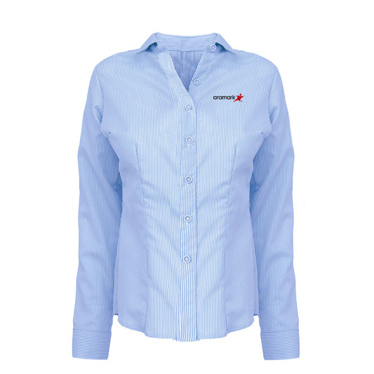 AMK037 / BLUSA EJECUTIVA MIL RAYAS DAMA MANGA LARGA AZUL CIELO
