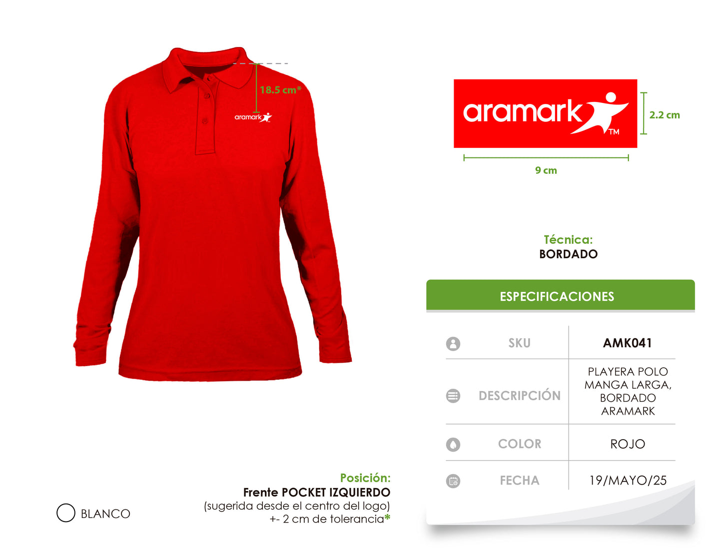 AMK041 / PLAYERA DAMA TIPO POLO MANGA LARGA BORDADO ARAMARK