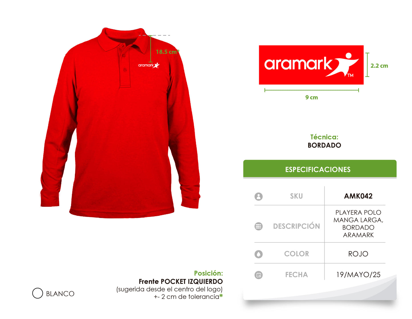 AMK042 / PLAYERA CABALLERO TIPO POLO MANGA LARGA BORDADO ARAMARK